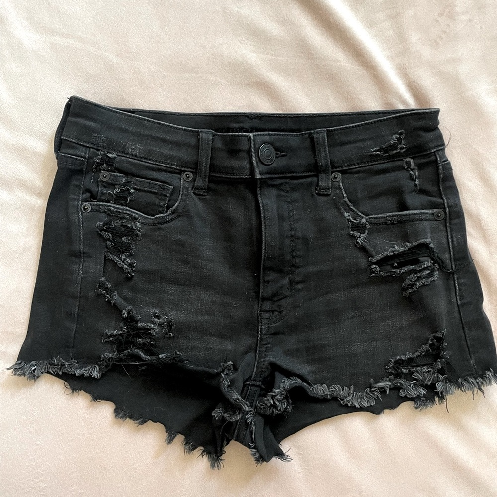 Black Distressed Denim Shorts